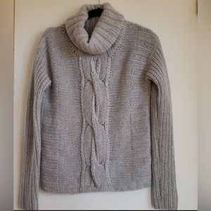 Duffy 100% Cashmere Gray Cable Knit Turtleneck Sweater